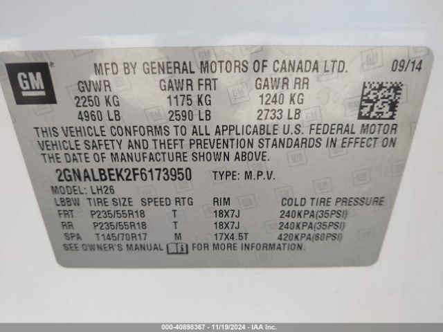 Photo 8 VIN: 2GNALBEK2F6173950 - CHEVROLET EQUINOX 