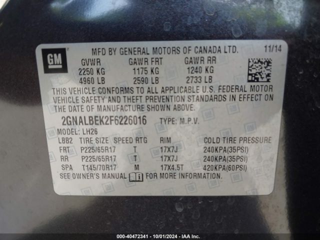 Photo 8 VIN: 2GNALBEK2F6226016 - CHEVROLET EQUINOX 