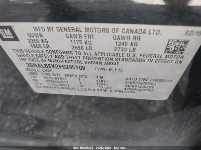 Photo 8 VIN: 2GNALBEK2F6295109 - CHEVROLET EQUINOX 