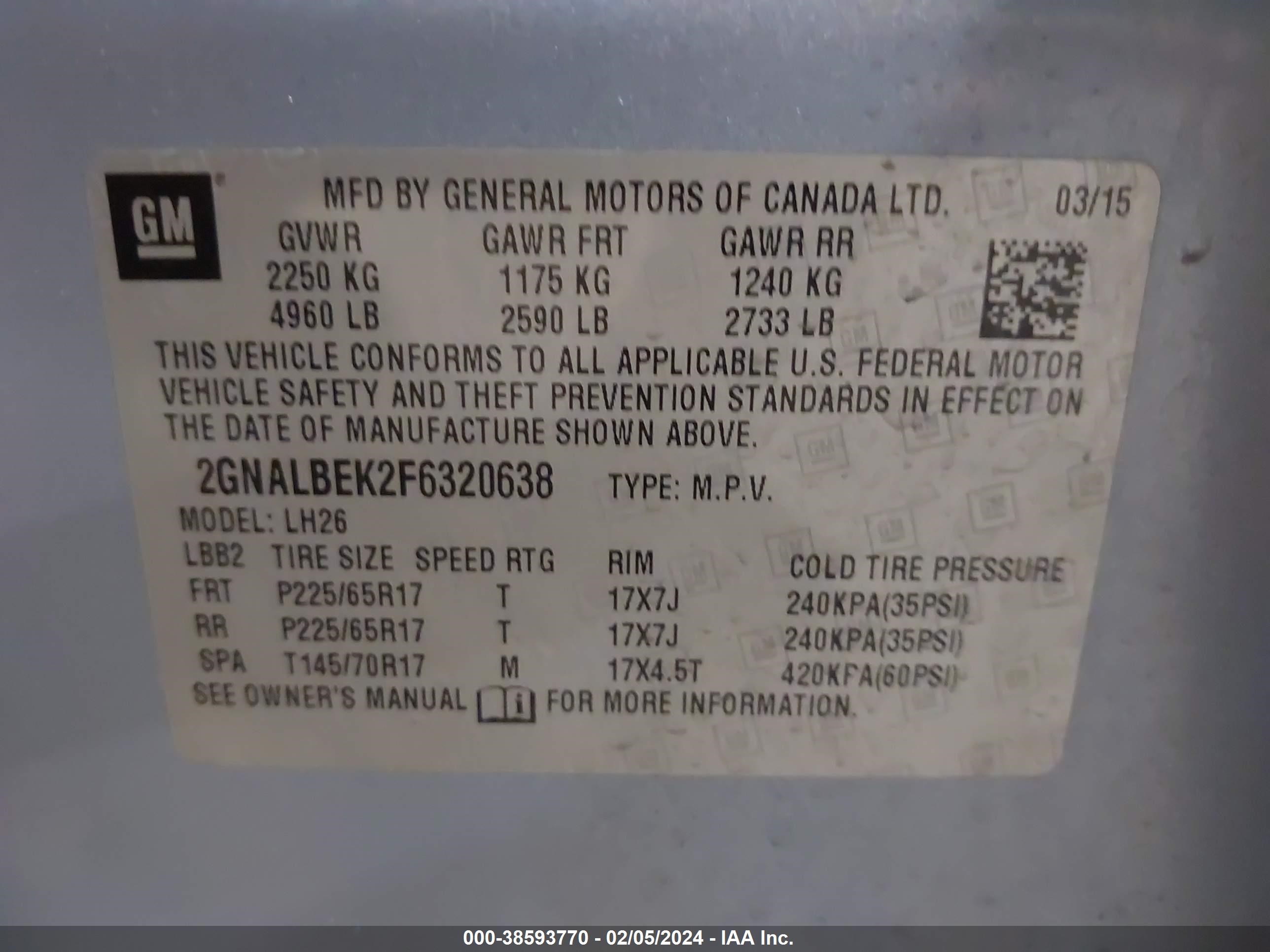 Photo 8 VIN: 2GNALBEK2F6320638 - CHEVROLET EQUINOX 