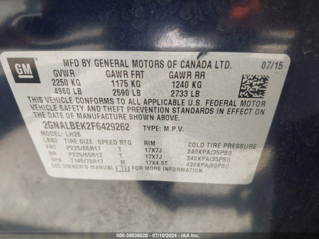 Photo 8 VIN: 2GNALBEK2F6429262 - CHEVROLET EQUINOX 