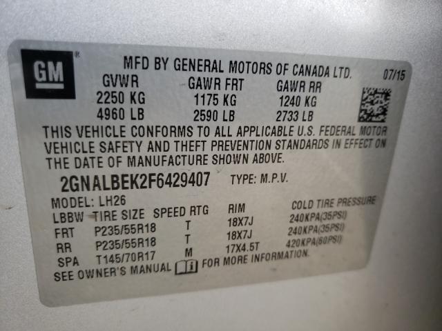 Photo 9 VIN: 2GNALBEK2F6429407 - CHEVROLET EQUINOX LT 