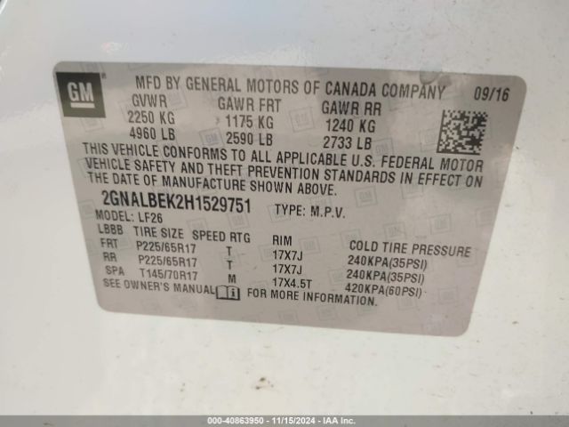 Photo 8 VIN: 2GNALBEK2H1529751 - CHEVROLET EQUINOX 