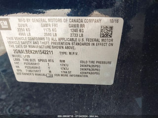 Photo 8 VIN: 2GNALBEK2H1542211 - CHEVROLET EQUINOX 