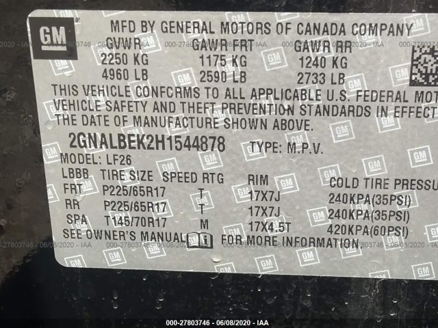 Photo 8 VIN: 2GNALBEK2H1544878 - CHEVROLET EQUINOX 