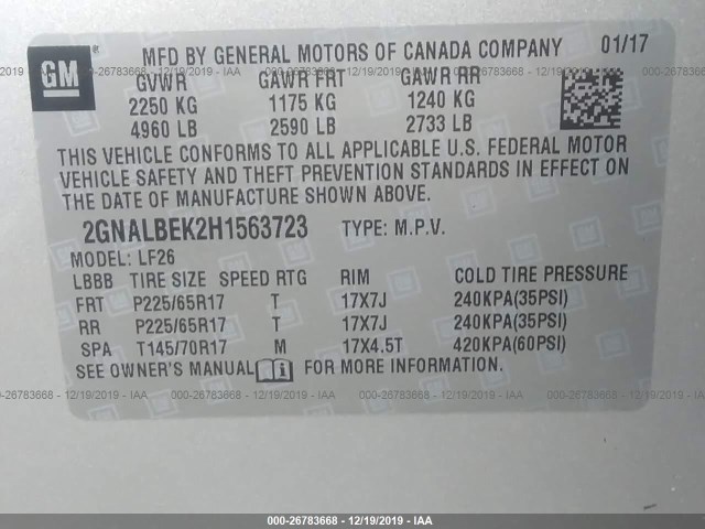 Photo 8 VIN: 2GNALBEK2H1563723 - CHEVROLET EQUINOX 