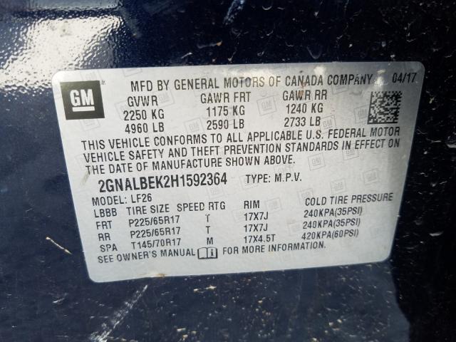 Photo 9 VIN: 2GNALBEK2H1592364 - CHEVROLET EQUINOX LS 