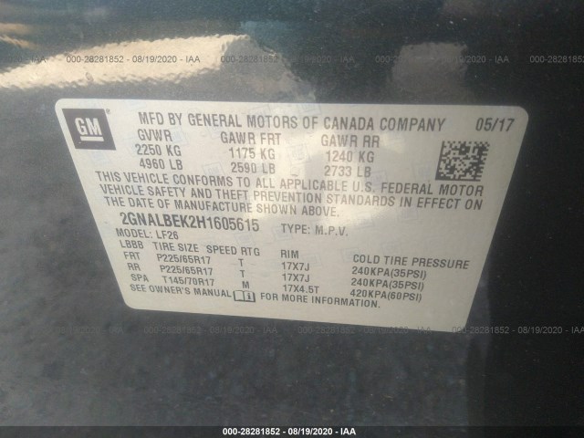 Photo 8 VIN: 2GNALBEK2H1605615 - CHEVROLET EQUINOX 