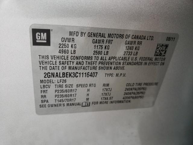 Photo 9 VIN: 2GNALBEK3C1116407 - CHEVROLET EQUINOX LS 