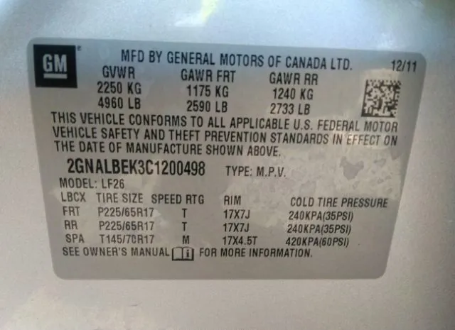 Photo 8 VIN: 2GNALBEK3C1200498 - CHEVROLET EQUINOX 