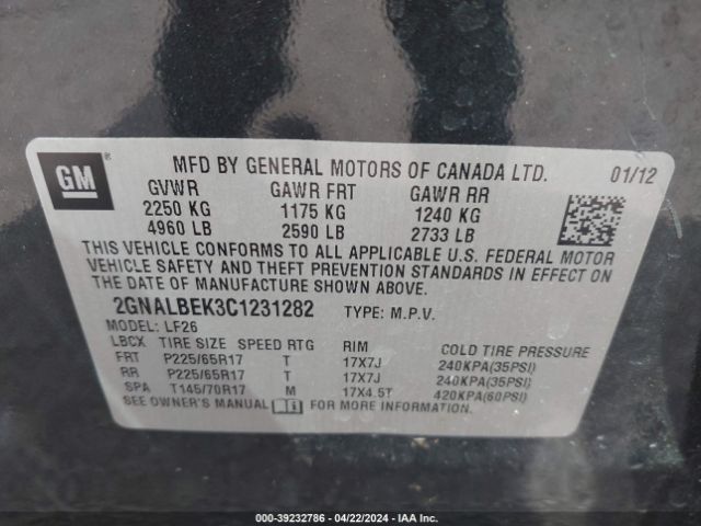 Photo 8 VIN: 2GNALBEK3C1231282 - CHEVROLET EQUINOX 