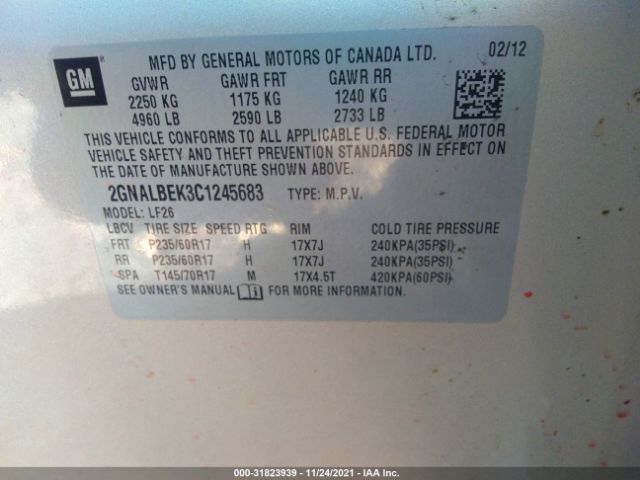 Photo 8 VIN: 2GNALBEK3C1245683 - CHEVROLET EQUINOX 