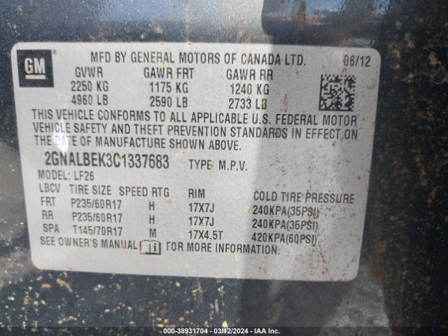 Photo 8 VIN: 2GNALBEK3C1337683 - CHEVROLET EQUINOX 