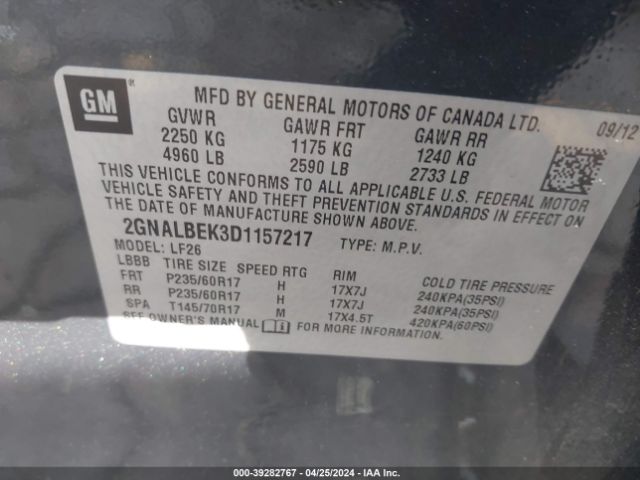 Photo 8 VIN: 2GNALBEK3D1157217 - CHEVROLET EQUINOX 