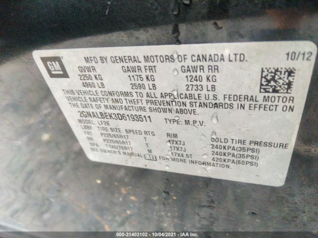 Photo 8 VIN: 2GNALBEK3D6193511 - CHEVROLET EQUINOX 