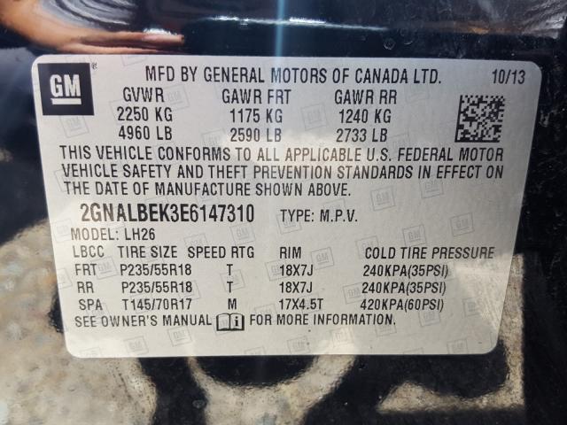 Photo 9 VIN: 2GNALBEK3E6147310 - CHEVROLET EQUINOX LT 