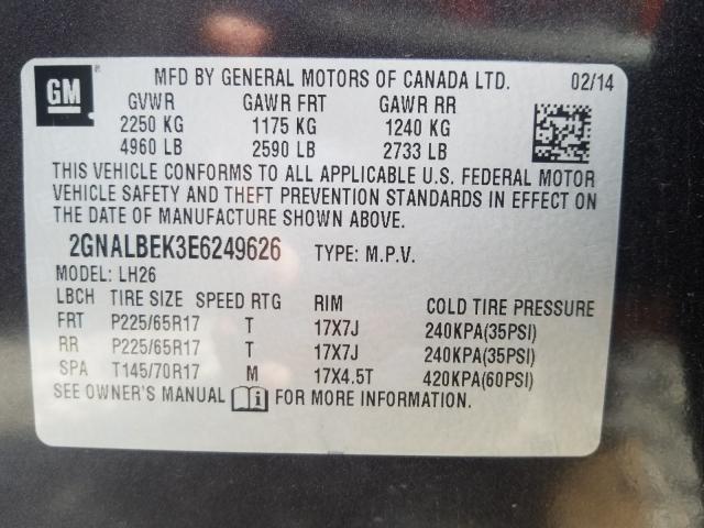 Photo 9 VIN: 2GNALBEK3E6249626 - CHEVROLET EQUINOX LT 