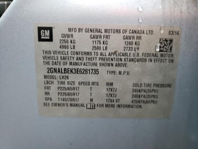 Photo 9 VIN: 2GNALBEK3E6281735 - CHEVROLET EQUINOX LT 