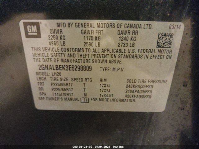 Photo 8 VIN: 2GNALBEK3E6298809 - CHEVROLET EQUINOX 