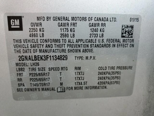 Photo 12 VIN: 2GNALBEK3F1134829 - CHEVROLET EQUINOX LT 