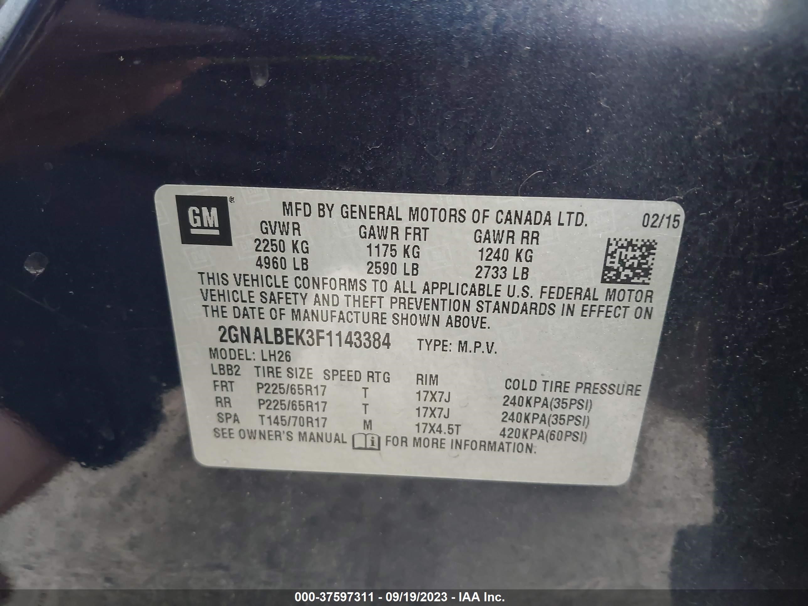 Photo 8 VIN: 2GNALBEK3F1143384 - CHEVROLET EQUINOX 