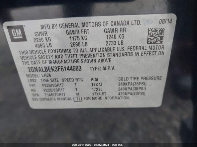 Photo 8 VIN: 2GNALBEK3F6144683 - CHEVROLET EQUINOX 