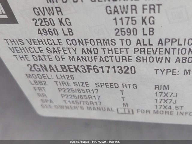 Photo 8 VIN: 2GNALBEK3F6171320 - CHEVROLET EQUINOX 