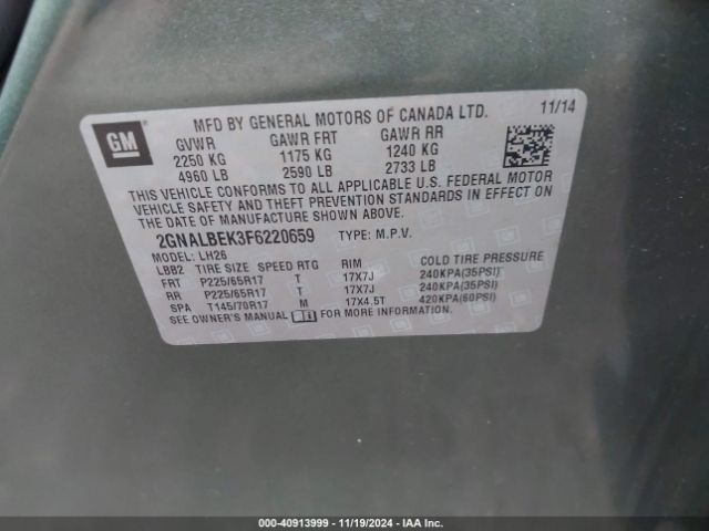 Photo 8 VIN: 2GNALBEK3F6220659 - CHEVROLET EQUINOX 