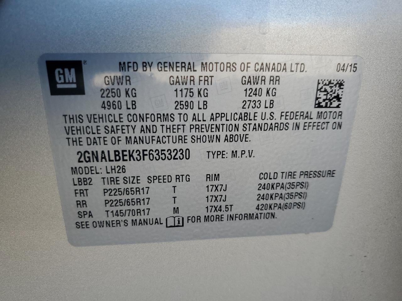 Photo 12 VIN: 2GNALBEK3F6353230 - CHEVROLET EQUINOX 