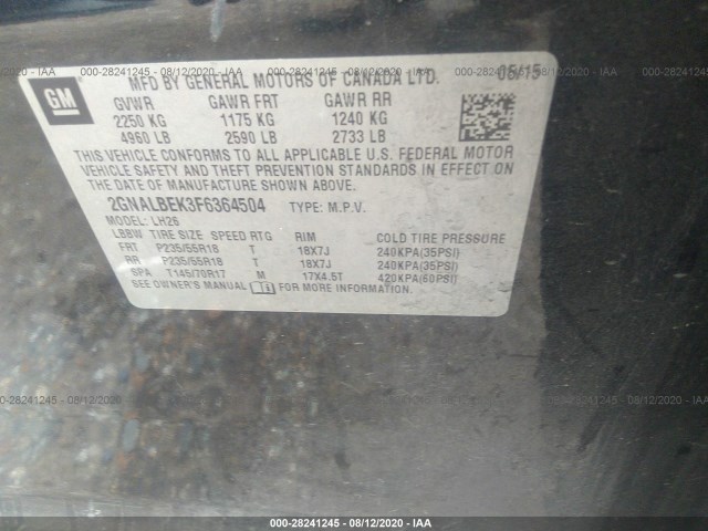 Photo 8 VIN: 2GNALBEK3F6364504 - CHEVROLET EQUINOX 