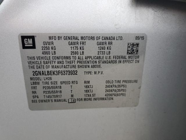 Photo 11 VIN: 2GNALBEK3F6373932 - CHEVROLET EQUINOX LT 