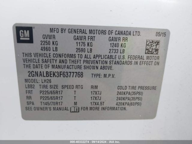 Photo 8 VIN: 2GNALBEK3F6377768 - CHEVROLET EQUINOX 