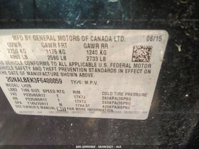 Photo 8 VIN: 2GNALBEK3F6400059 - CHEVROLET EQUINOX 