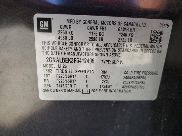 Photo 9 VIN: 2GNALBEK3F6412406 - CHEVROLET EQUINOX LT 