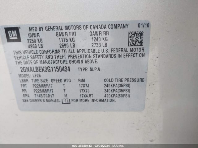 Photo 8 VIN: 2GNALBEK3G1150434 - CHEVROLET EQUINOX 