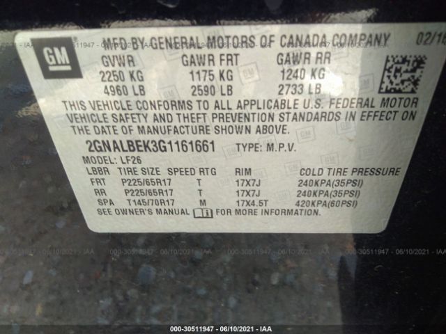 Photo 8 VIN: 2GNALBEK3G1161661 - CHEVROLET EQUINOX 