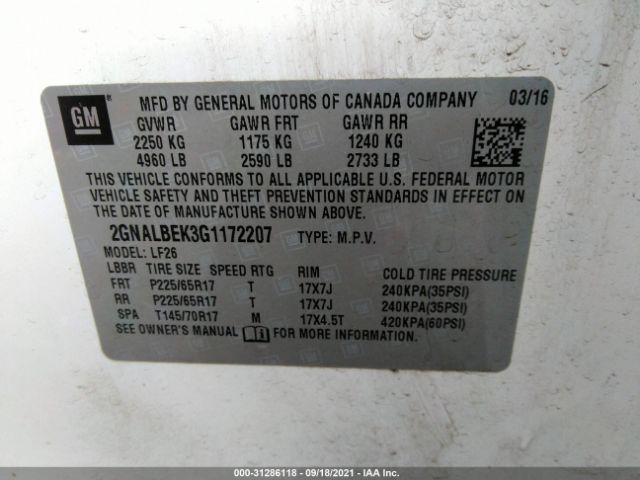 Photo 8 VIN: 2GNALBEK3G1172207 - CHEVROLET EQUINOX 