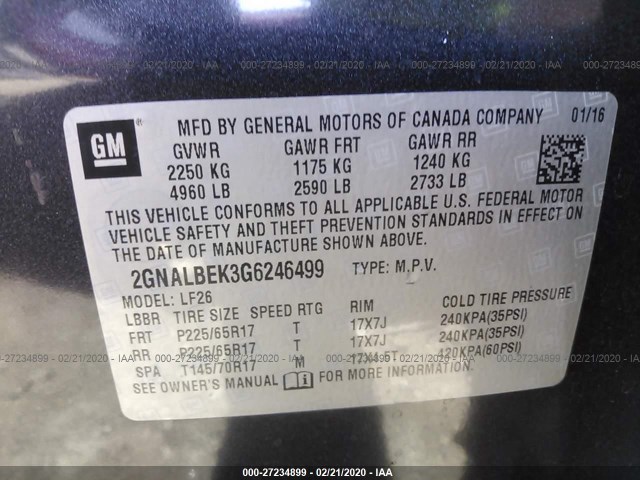 Photo 8 VIN: 2GNALBEK3G6246499 - CHEVROLET EQUINOX 