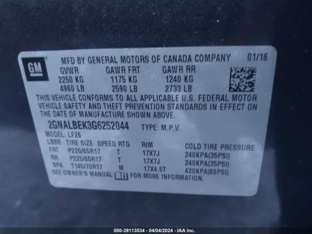 Photo 8 VIN: 2GNALBEK3G6252044 - CHEVROLET EQUINOX 