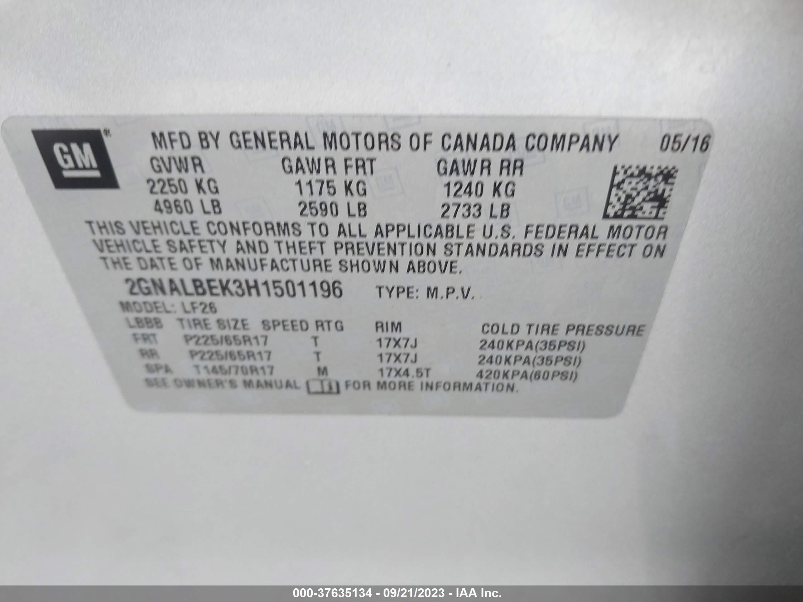 Photo 8 VIN: 2GNALBEK3H1501196 - CHEVROLET EQUINOX 