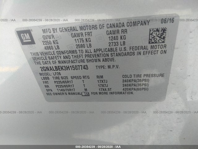 Photo 8 VIN: 2GNALBEK3H1507743 - CHEVROLET EQUINOX 