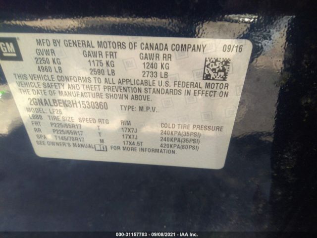 Photo 8 VIN: 2GNALBEK3H1530360 - CHEVROLET EQUINOX 