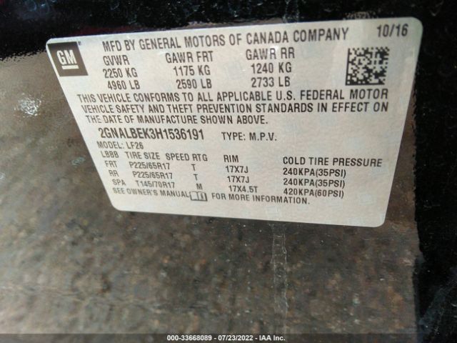 Photo 8 VIN: 2GNALBEK3H1536191 - CHEVROLET EQUINOX 