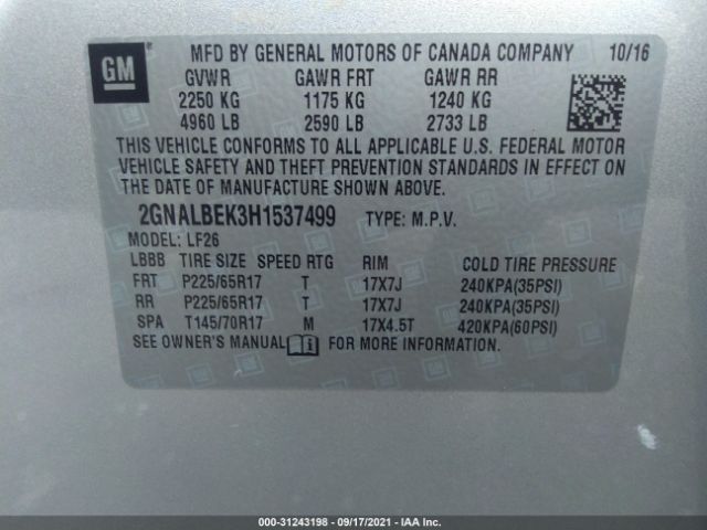 Photo 8 VIN: 2GNALBEK3H1537499 - CHEVROLET EQUINOX 