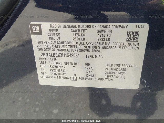 Photo 8 VIN: 2GNALBEK3H1542931 - CHEVROLET EQUINOX 