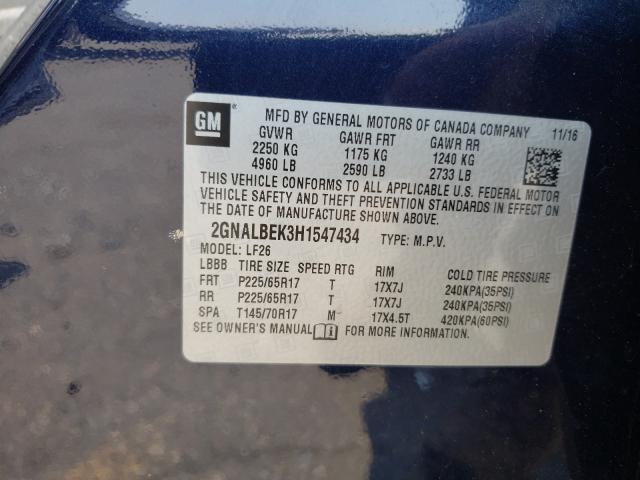 Photo 9 VIN: 2GNALBEK3H1547434 - CHEVROLET EQUINOX LS 