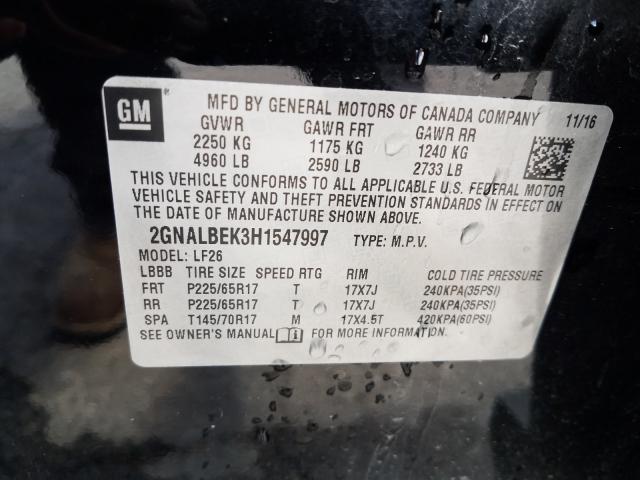 Photo 9 VIN: 2GNALBEK3H1547997 - CHEVROLET EQUINOX LS 