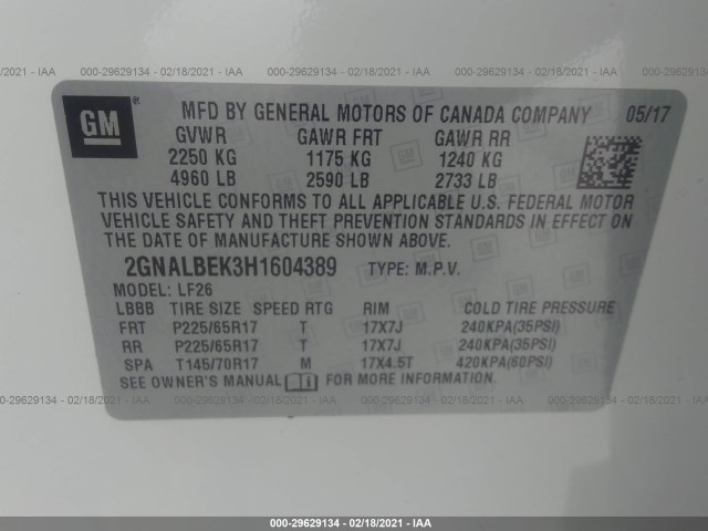 Photo 8 VIN: 2GNALBEK3H1604389 - CHEVROLET EQUINOX 