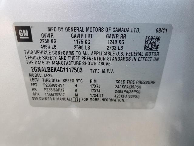 Photo 9 VIN: 2GNALBEK4C1117503 - CHEVROLET EQUINOX LS 