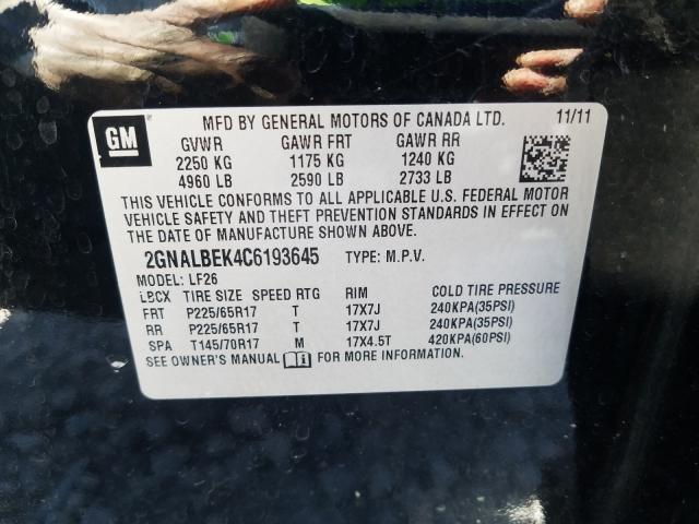 Photo 9 VIN: 2GNALBEK4C6193645 - CHEVROLET EQUINOX LS 